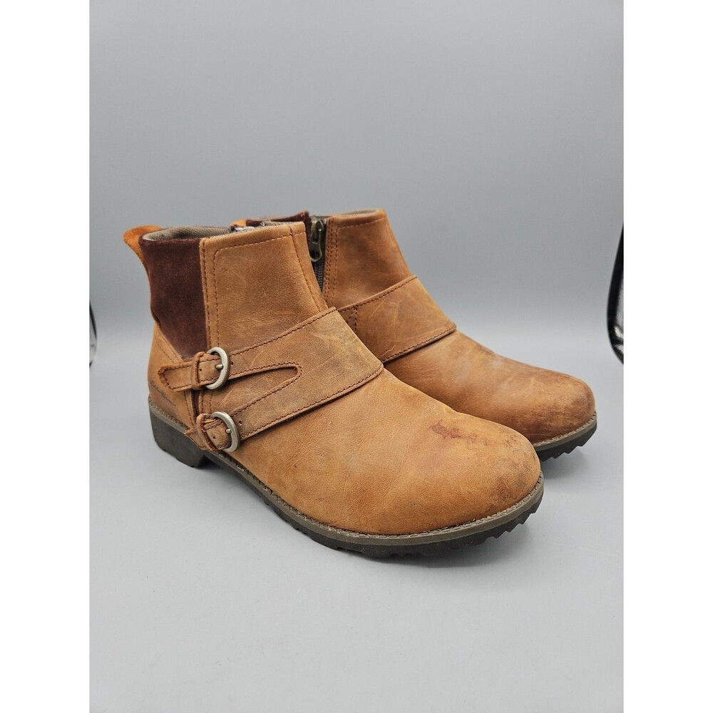 Eddie Bauer Brown Leather Ankle Boots Western Buckle Zip 8.5 Women's Gorpcore